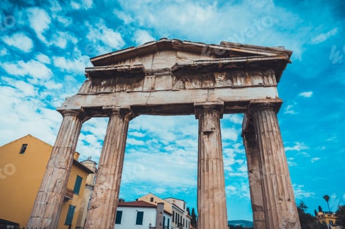 Preview: Greek Temple Ruins In Low Angle View With Blue Sky