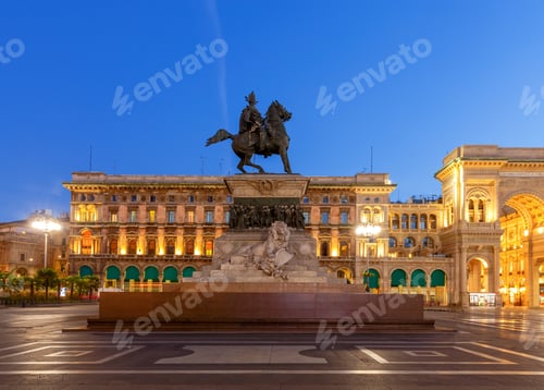 Preview: Equestrian Monument To King Victor Emmanuel Ii In The Night Illumination At The Duomo Square