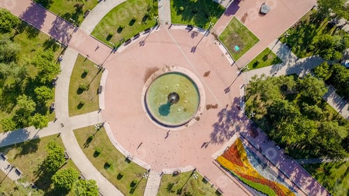 Preview: Russia, Irkutsk. Square Named After Kirov. Fountain, From Dron, Head Over Shot