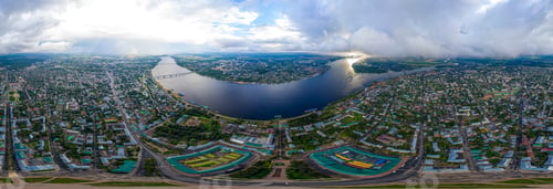 Preview: Kostroma, Russia. Volga River Embankment, Panorama 360 Of The City Center. Aerial View
