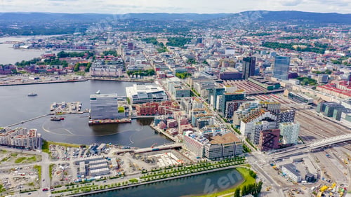 Preview: Oslo, Norway. City Center From The Air. Embankment Oslo Fjord. Oslo Opera House, From Drone