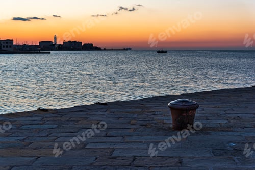 Preview: Sunset From The Audace Pier Of Trieste. Colors Of Fire On The Water. Italy