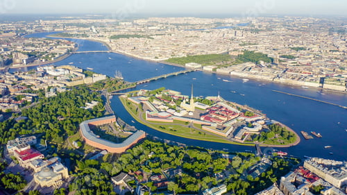 Preview: Saint-Petersburg, Russia. Neva River. Panoramic Aerial View Of Hare Island And Artelery Island