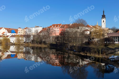 Preview: Sunny Winter Royal Medieval Town Pisek With The Castle Above The River Otava, Czech Republic