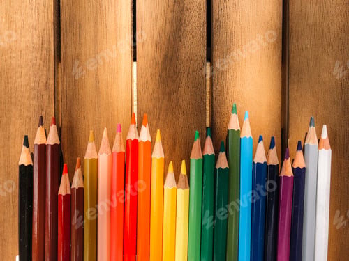 Preview: Exhibition Of Colored Pens On Cheerful Background.