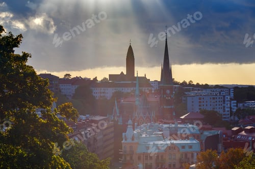 Preview: Scenic Aerial View Of The City From The Hill At Sunset. Gothenburg. Sweden.