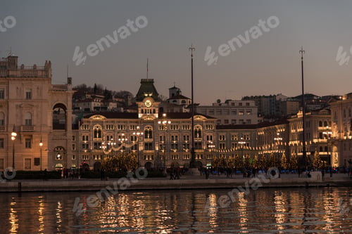 Preview: Night Walk At Dusk Between The Buildings Of Trieste And The Sea