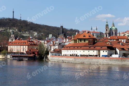 Preview: Spring Prague St. Nicholas' Cathedral With The Lesser Town Above River Vltava In The Sunny Day