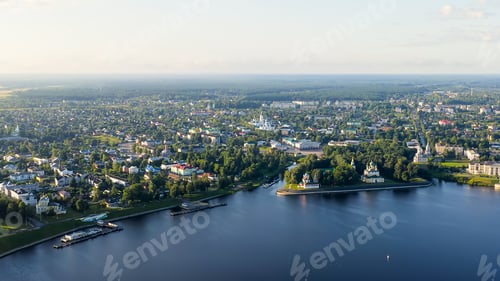 Preview: Uglich, Russia. Uglich City From The Air, Uglich Kremlin, The Main Attraction Of The City. Early
