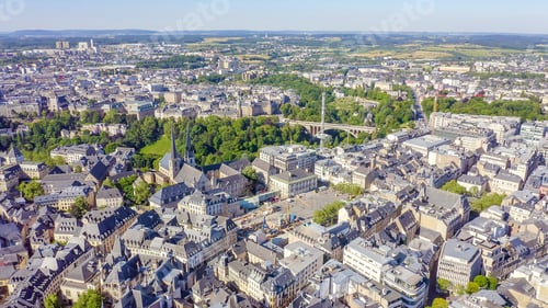 Preview: Luxembourg, Historical City Center In The Morning, Aerial View