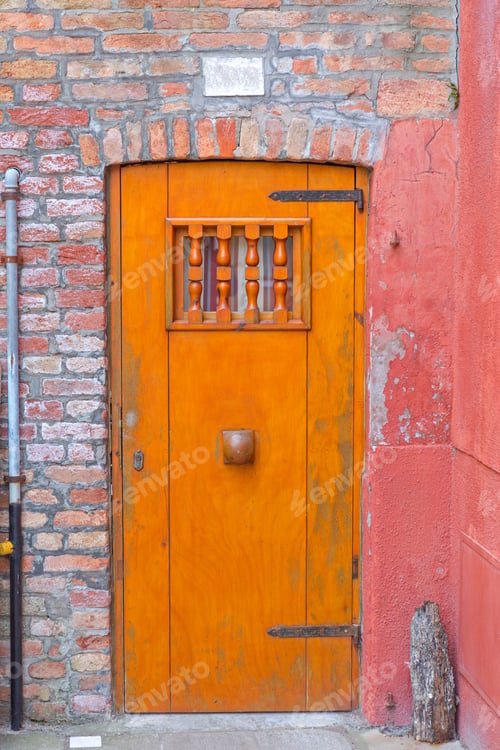 Preview: Wooden Door At House In Burano Venice Italy