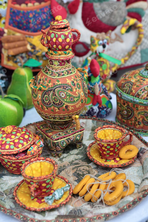 Preview: Tea Set Of Fabric As Souvenir On Counter