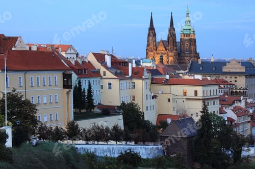 Preview: The View On Prague Gothic Castle After Sunset, Czech Republicc