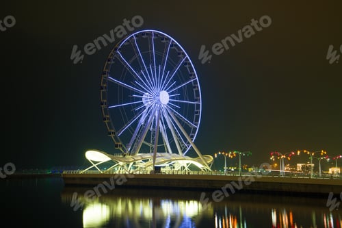 Preview: Ferris Wheel In The Night Landscape. Evening Baku, Azerbaijan
