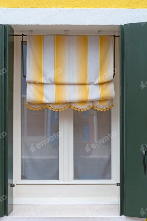 Preview: Window With Curtains In Burano Italy