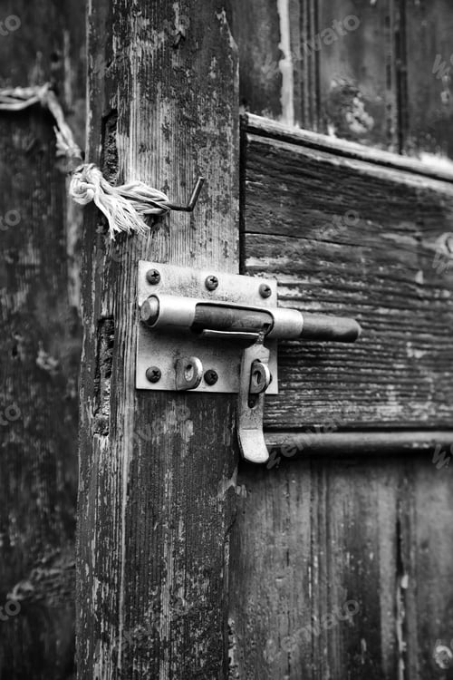 Preview: Broken Wooden Door With Padlock, Construction And Architecture