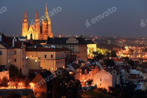 Preview: Night Prague With Gothic Castle, Czech Republic