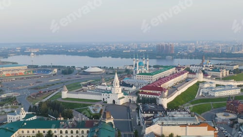 Preview: Kazan, Russia. Aerial View Of The Kazan Kremlin In The Early Morning. Spasskaya Tower, Aerial View