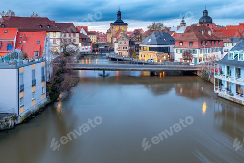 Preview: Embankment Of The Old City On A Cloudy Day. Bamberg. Bavaria Germany.