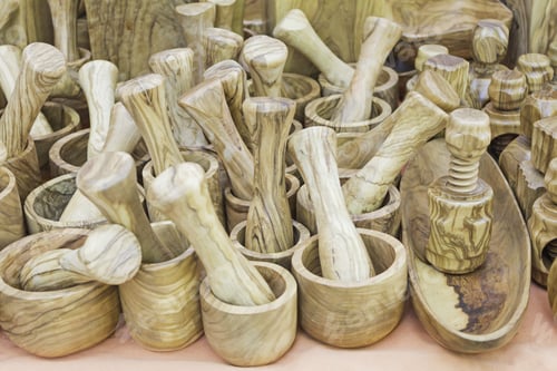 Preview: Wooden Mortars Carved Handicraft Market, Crockery And Sale