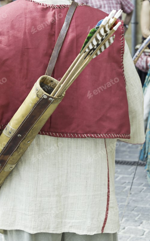 Preview: Archer With Arrows Hanging On The Back, Uniform, Weapons And Celebration