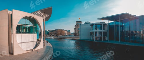 Preview: Giant Panorama Of Bundestag Building With Spree River At Berlin In The Fall