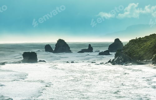 Preview: Beautiful Landscapes It The Ocean Beach, New Zealand. Inspiring Natural And Travel Background