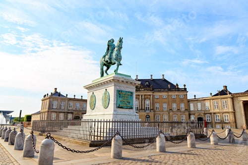 Preview: Copenhagen, Denmark. Equestrian Statue Of King Frederick V Of Denmark Stands In The Center Of