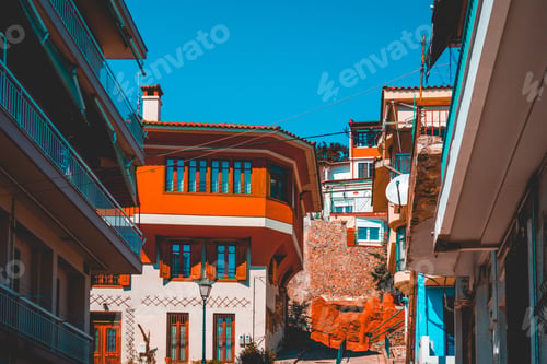 Preview: Orange Houses In Thessaloniki With Copy Space In The Sky