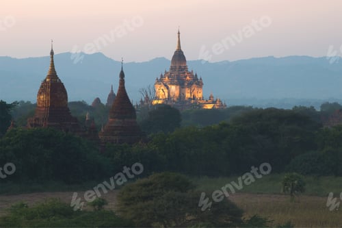 Preview: Twilight In Ancient Bagan. A View Of The Top Of The Temple Gawdaw Palin. Myanmar