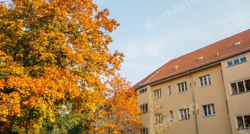 Preview: Typical Berlin Apartment Houses With Orange Autumn Tree