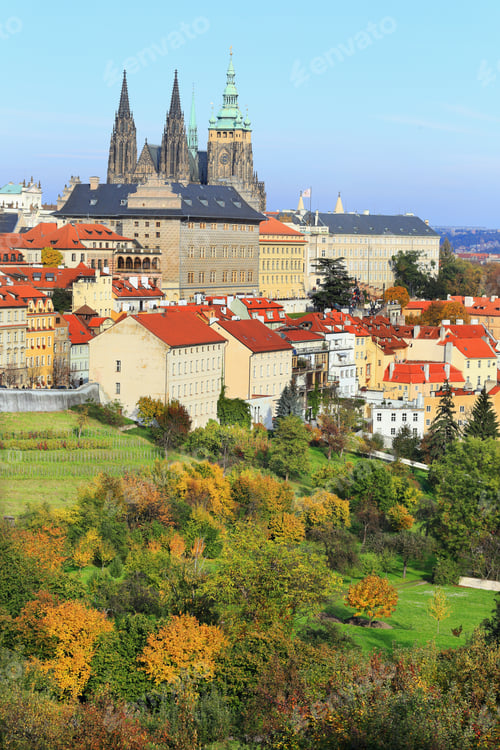 Preview: View On The Colorful Autumn Prague Gothic Castle, Czech Republic