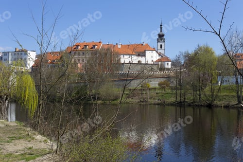 Preview: Colorful Spring Medieval Town Pisek Above The River Otava, Czech Republic