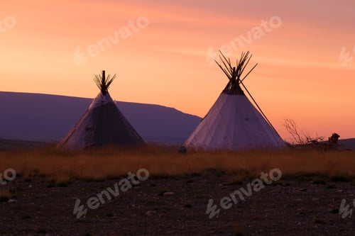 Preview: Two Tents Of Reindeer Herders At Dawn. Yamal, Russia