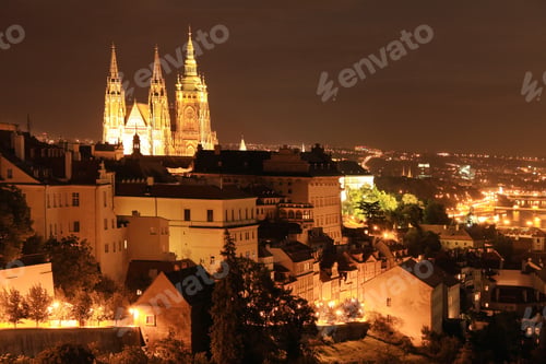Preview: The Night View On Bright Prague With Gothic Castle