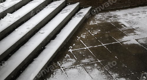 Preview: Winter Snowy Stairs, With Ice, Nature And Landscape