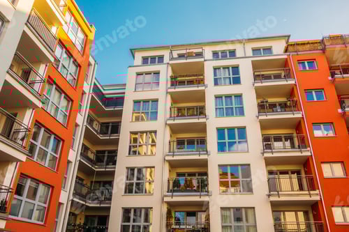 Preview: White And Red Facaded Apartment Buildings In High Saturation