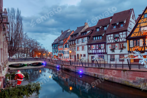 Preview: Traditional Old Half-Timbered Houses In The Historic City Of Colmar. Decorated And Lighted During