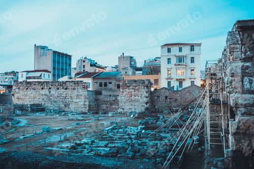 Preview: Scaffolding And Piles Of Stone In The Excavation Or Rehabilitation Of Old City Walls