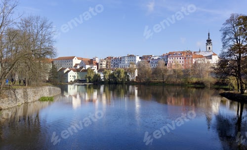Preview: Winter Colorful Royal Medieval Town Pisek Above The River Otava, Czech Republic