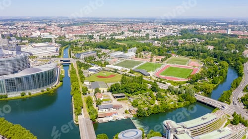 Preview: Strasbourg, France. The Complex Of Buildings Is The European Parliament, The European Court Of
