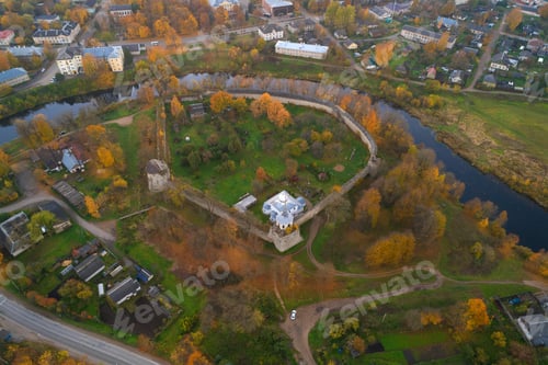 Preview: View From Big Height On The Fortress Of The City Of Porkhov In The October Afternoon (Aerial