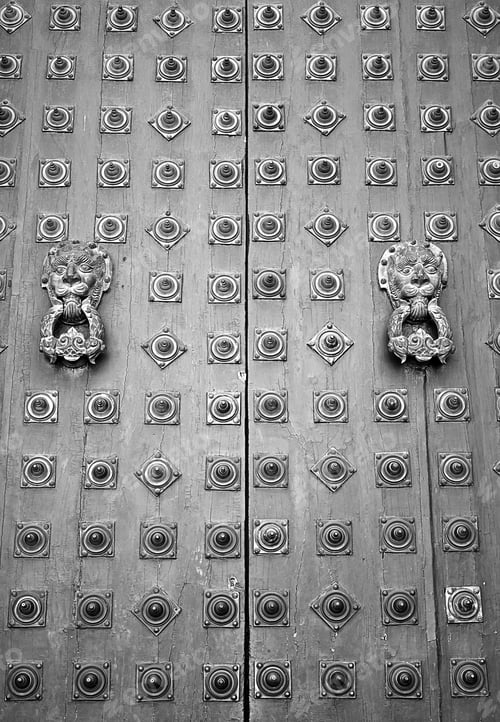Preview: Door Handle Of Steel And Iron, And Gothic Architectural Structure