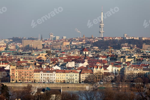 Preview: Sunny Frosty Winter Prague City With Its Cathedrals, Historical Buildings And Towers, Czech Republic