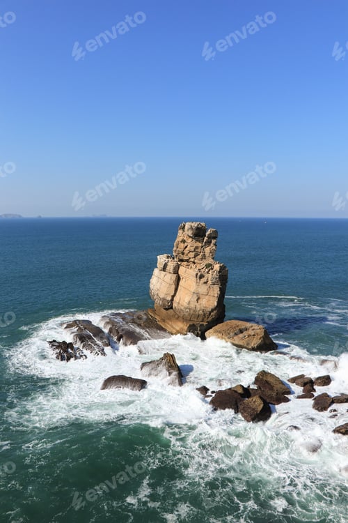 Preview: Amazing Rock Formation With The Ocean In Background. Portuguese Coastline In Peniche, Portugal