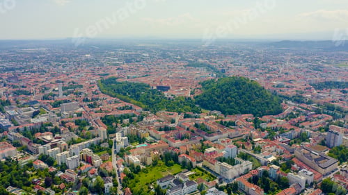 Preview: Graz, Austria. The Historic City Center Aerial View. Mount Schlossberg (Castle Hill), Aerial View