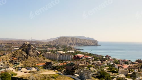 Preview: Sudak, Crimea. Embankment Of Sudak. Black Sea Coast With Beaches, Aerial View
