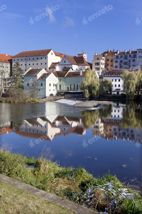 Preview: Winter Colorful Royal Medieval Town Pisek Above The River Otava, Czech Republic