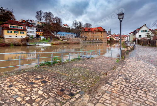 Preview: Embankment Of The Old City On A Cloudy Day. Bamberg. Bavaria Germany.