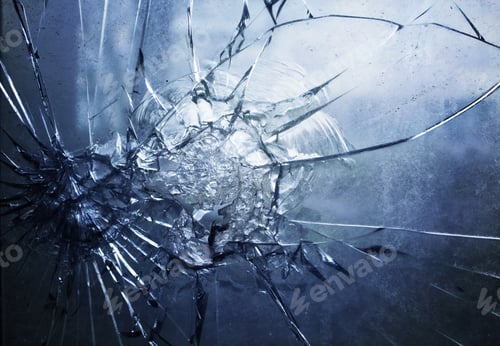 Preview: Broken Glass Window In Abandoned House, Disaster And Vandalism